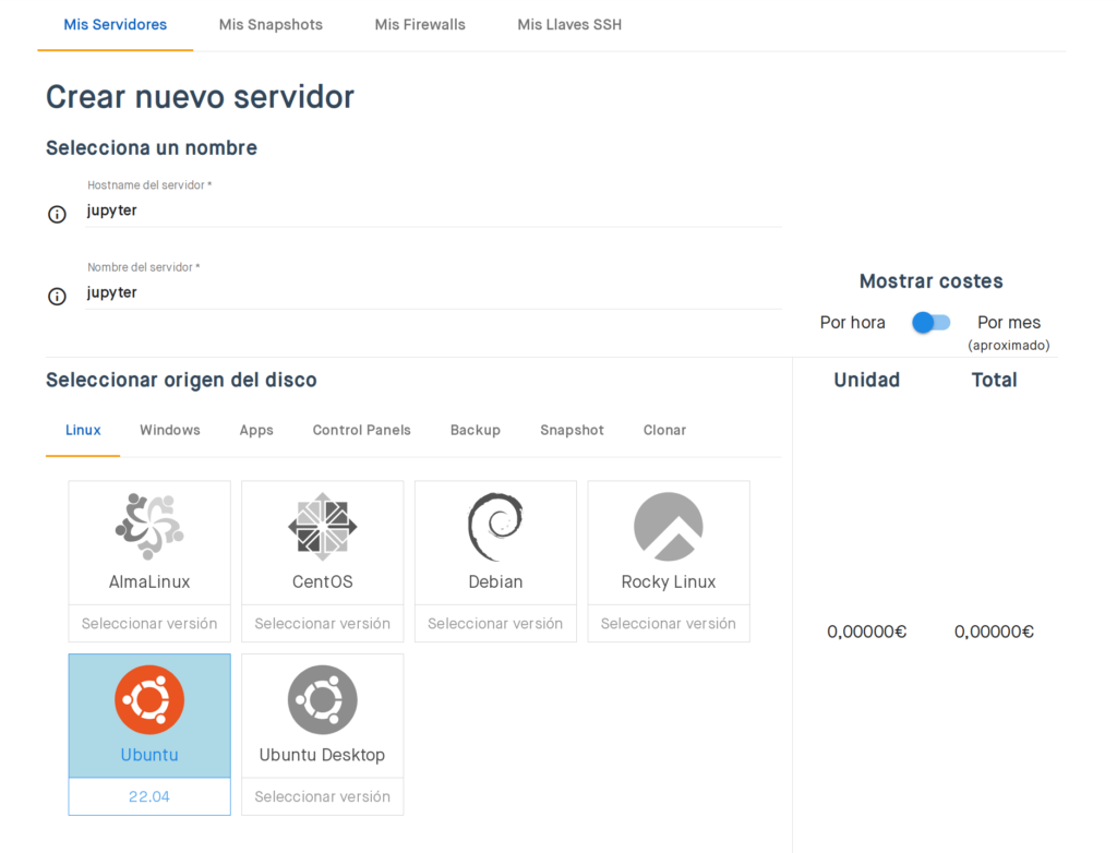 Creación y configuración del VPS en Clouding