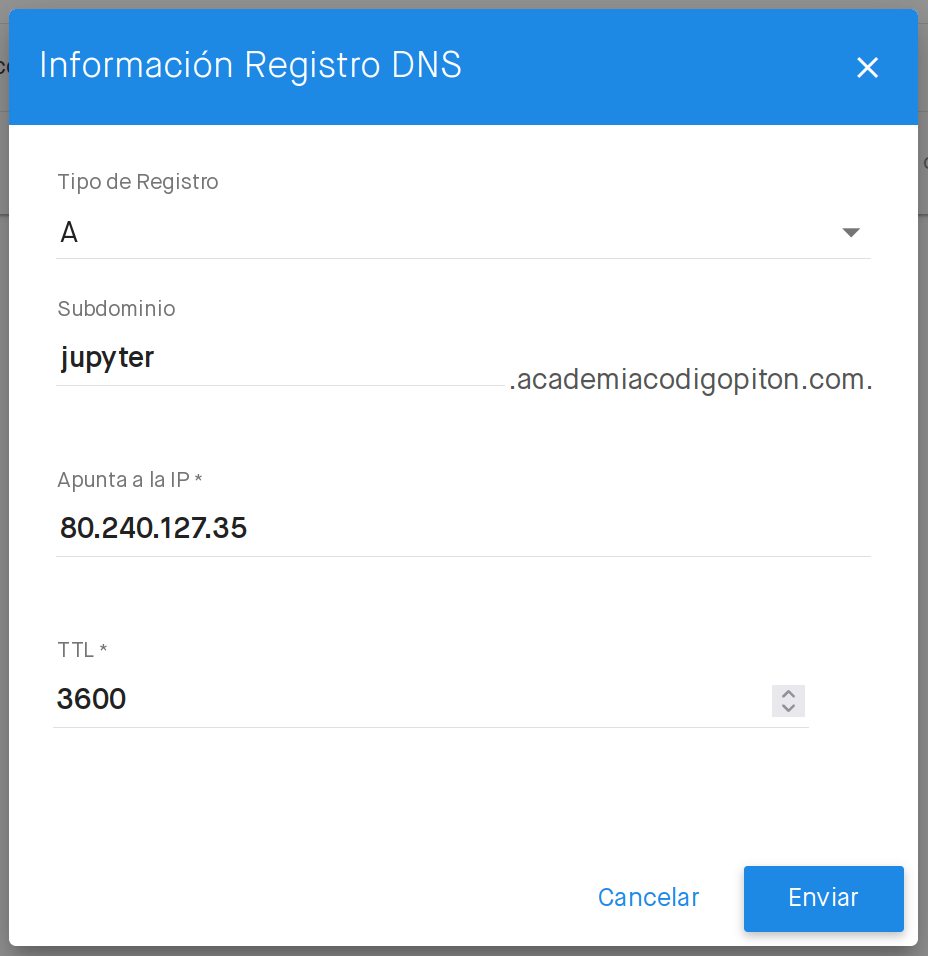 Configuración del registro A en el DNS de Clouding